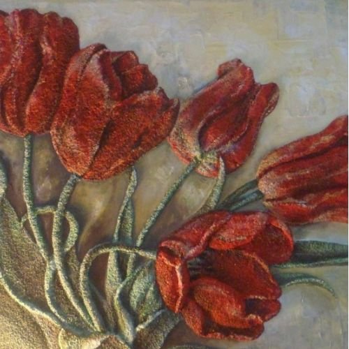 Tríptico en Rocalla Tulipanes Rojos - Imagen 3