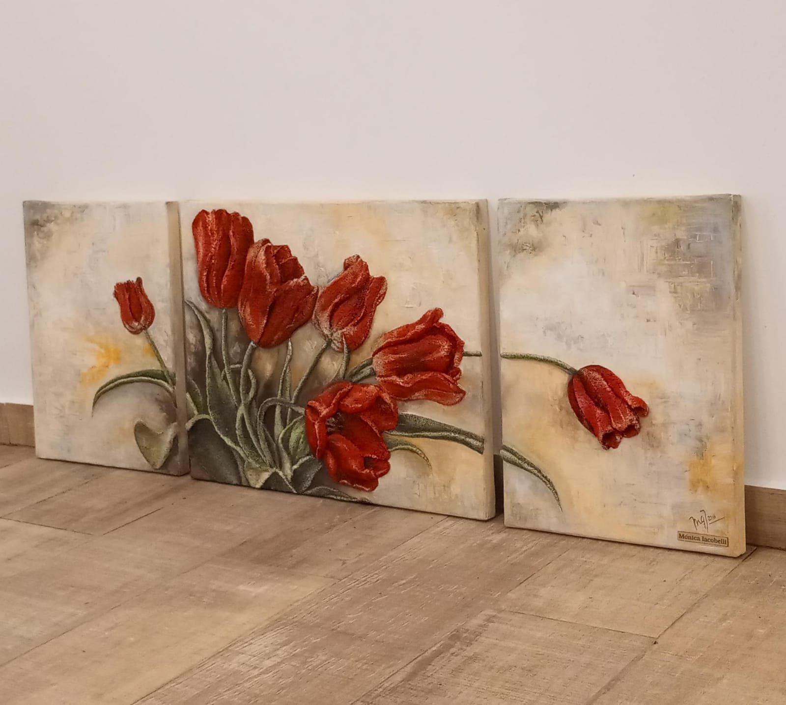 Tríptico en Rocalla Tulipanes Rojos - Imagen 6